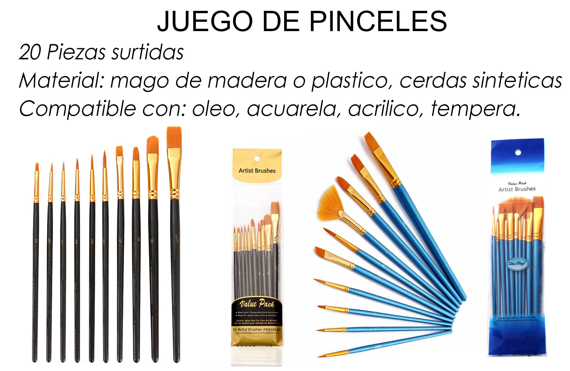 20 pinceles para pintar arte manualidades oleo acrilico acuarela