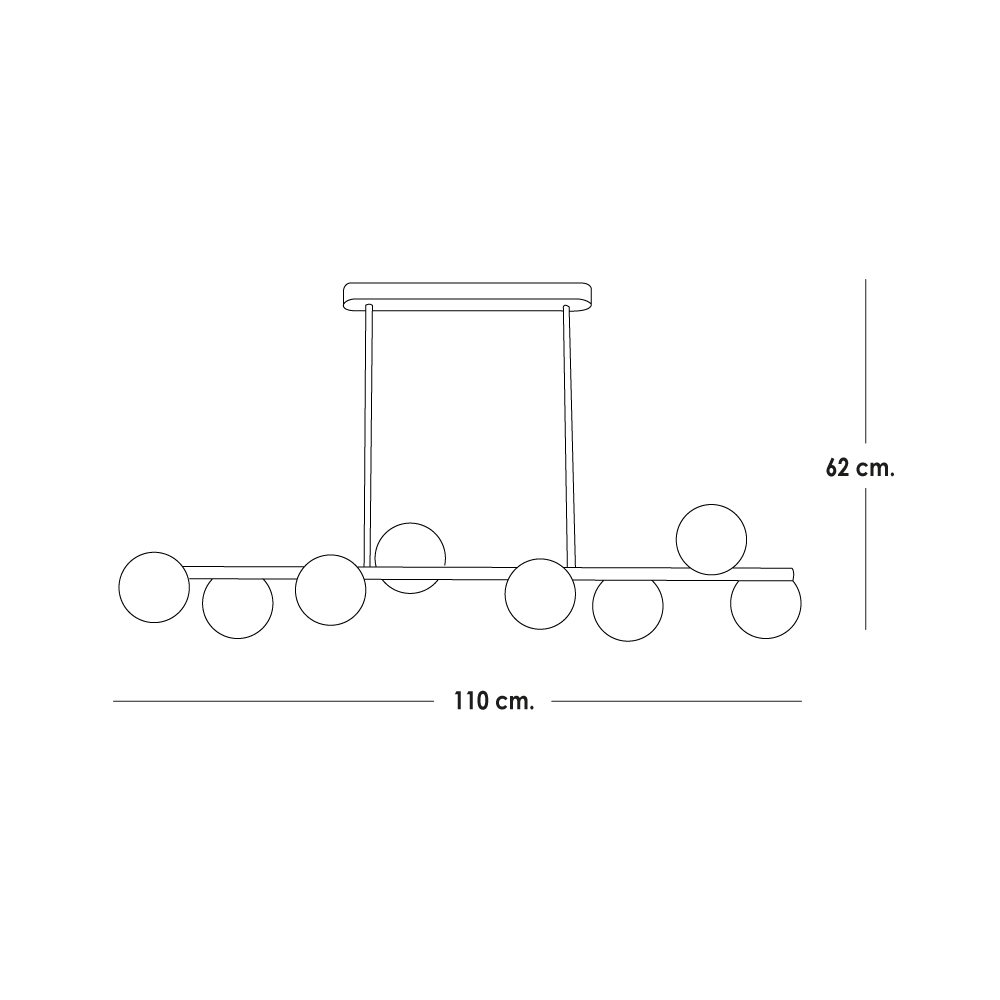Lampara colgante barra de 8 luces esferas de cristal estilo vintage