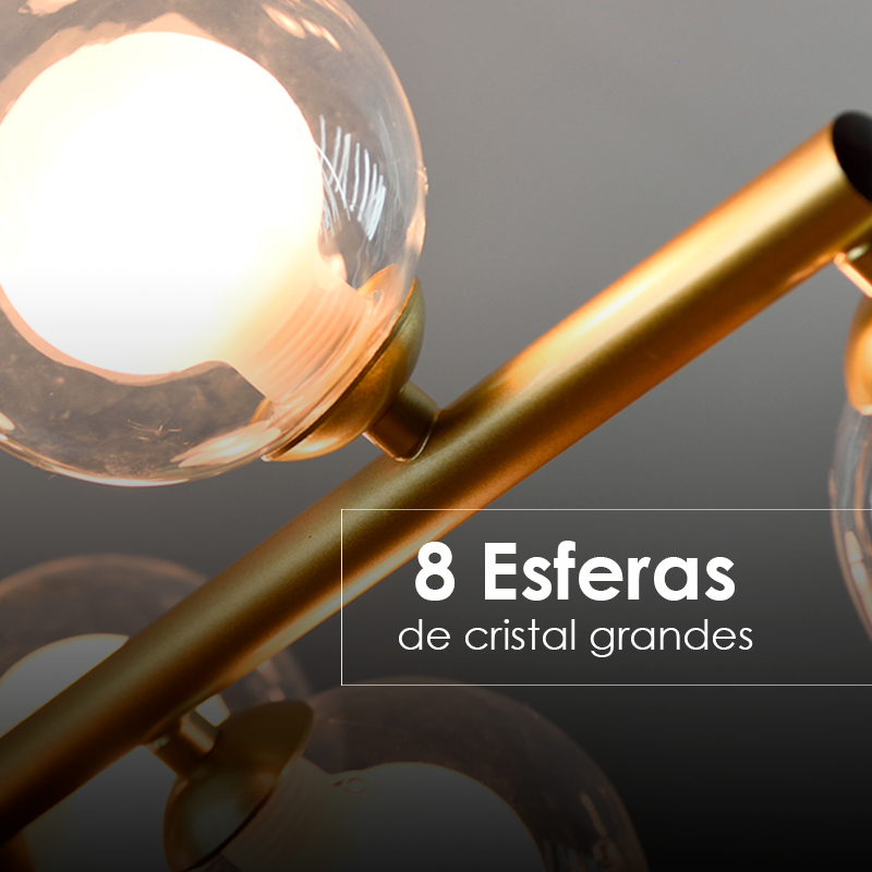 Lampara colgante barra de 8 luces esferas de cristal estilo vintage