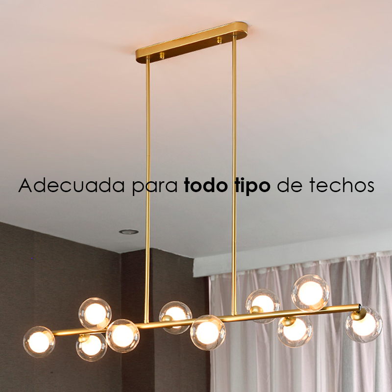 Lampara colgante barra de 8 luces esferas de cristal estilo vintage