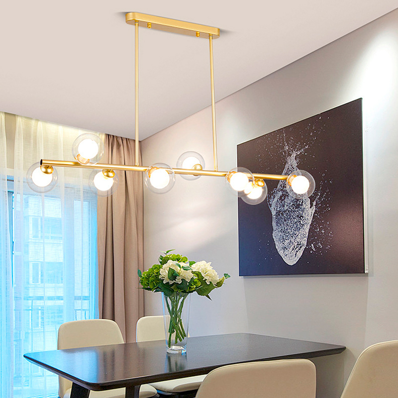 Lampara colgante barra de 8 luces esferas de cristal estilo vintage