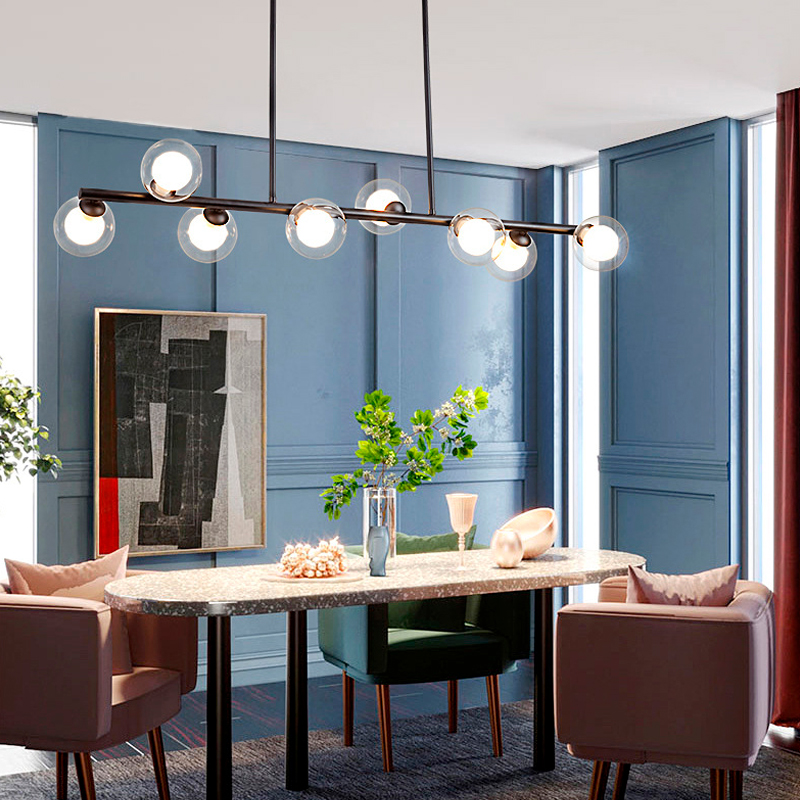 Lampara colgante barra de 8 luces esferas de cristal estilo vintage