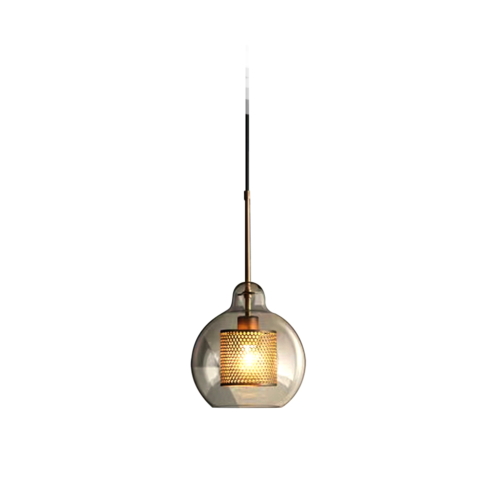 Lampara colgante estilo industrial 25 cm de diametro burbuja con jaula de malla