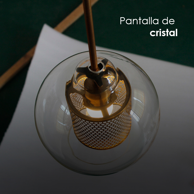 Lampara colgante estilo industrial 25 cm de diametro burbuja con jaula de malla