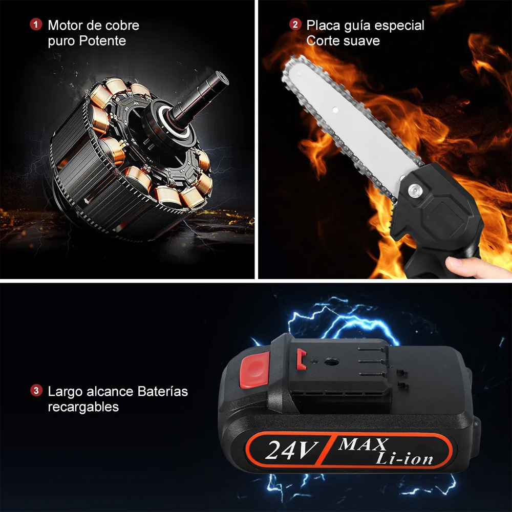 Motosierra Eléctrica Portatil Inalámbrica Mini Con 2 baterías