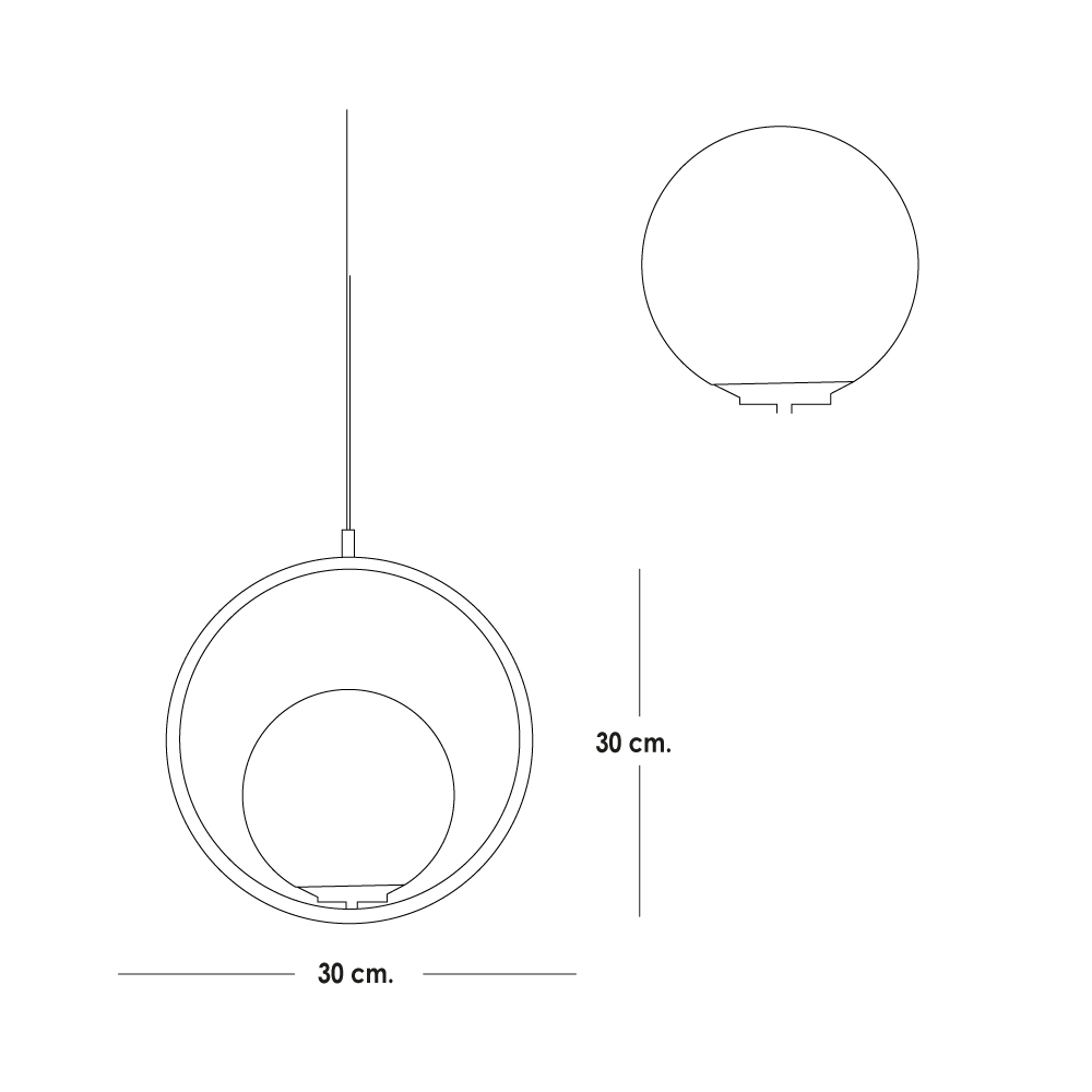 Lampara de techo anillo colgante con luna de cristal 30 cm de diametro minimalista