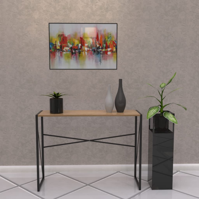 Recibidor| |Minimalista| Color Negro con MDF Estilo Madera Cafe Claro Texturizado| CNH ESSENTIALS Credenzas