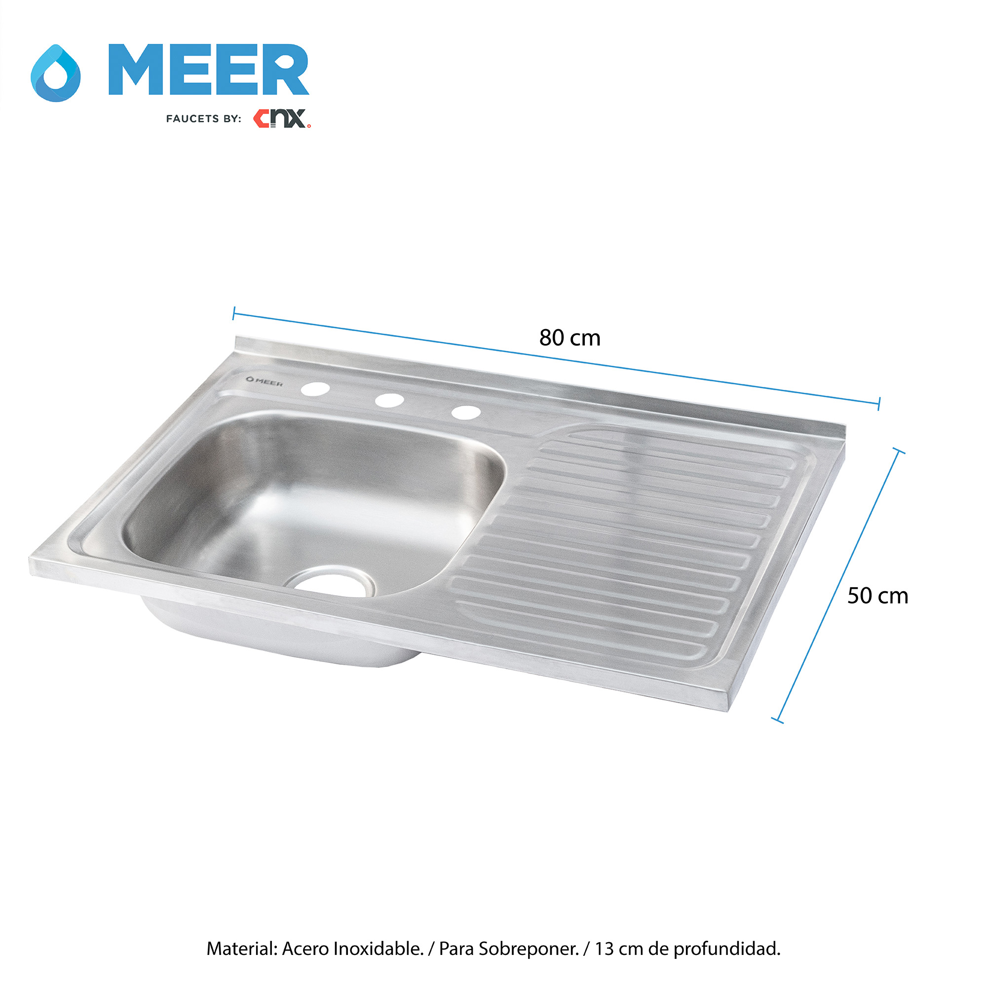 Tarja Sencilla Con Escurridero Derecho Para Sobreponer, 80 x 50cm.