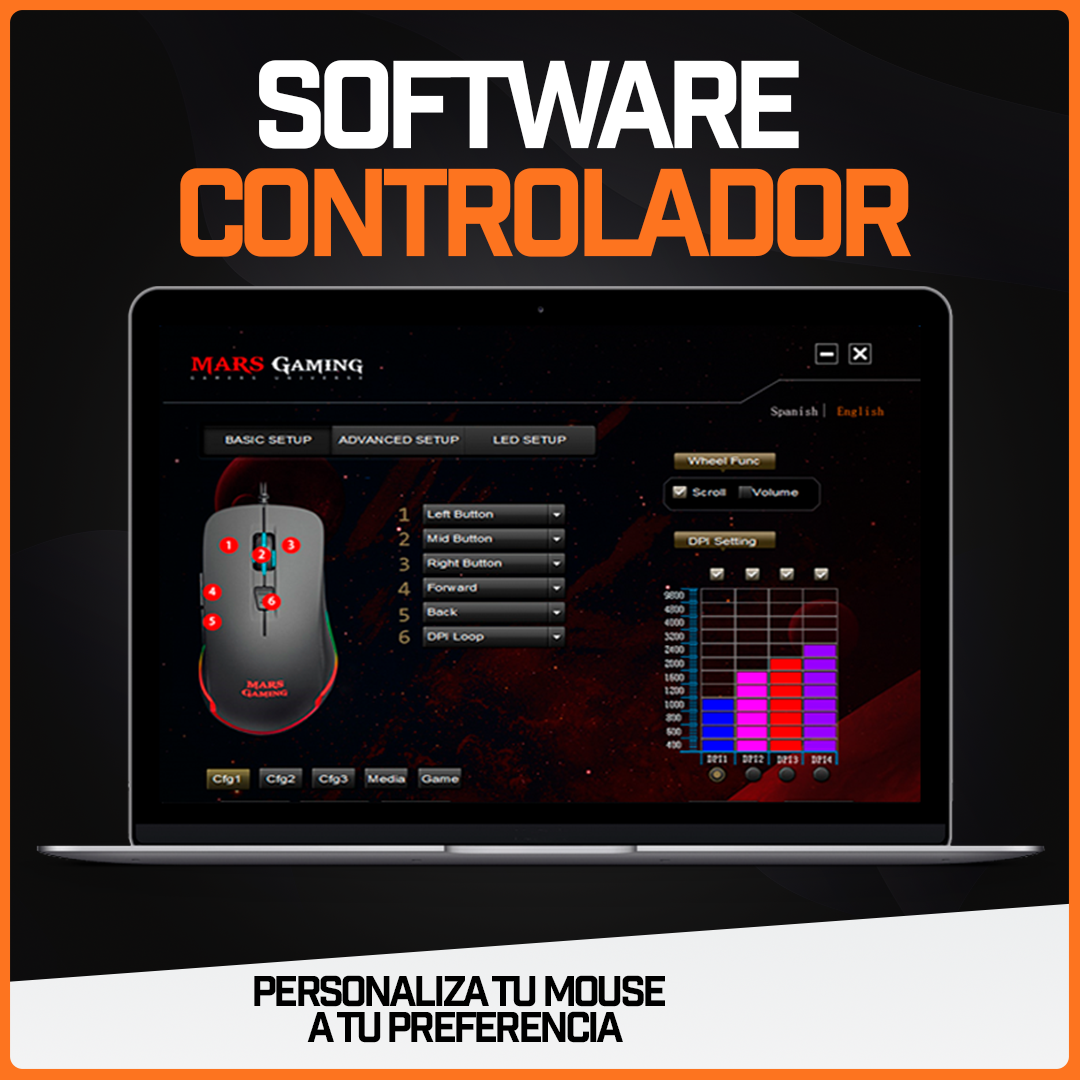 Mouse Gamer Ratón Juegos Usb Periférico Rgb Pc 9800 Dpi MM118 Mars Gaming