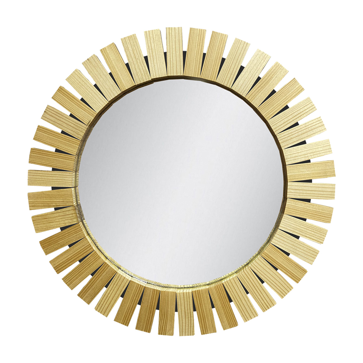 Espejo Redondo Con Marco De Madera en forma de Sol de Encino 55cm,