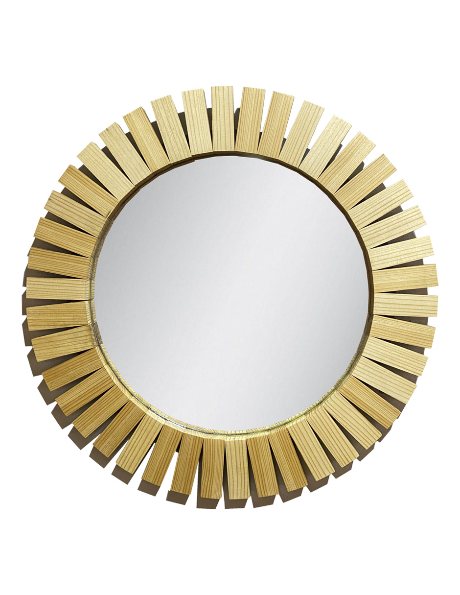 Espejo Redondo Con Marco De Madera en forma de Sol de Encino 55cm,