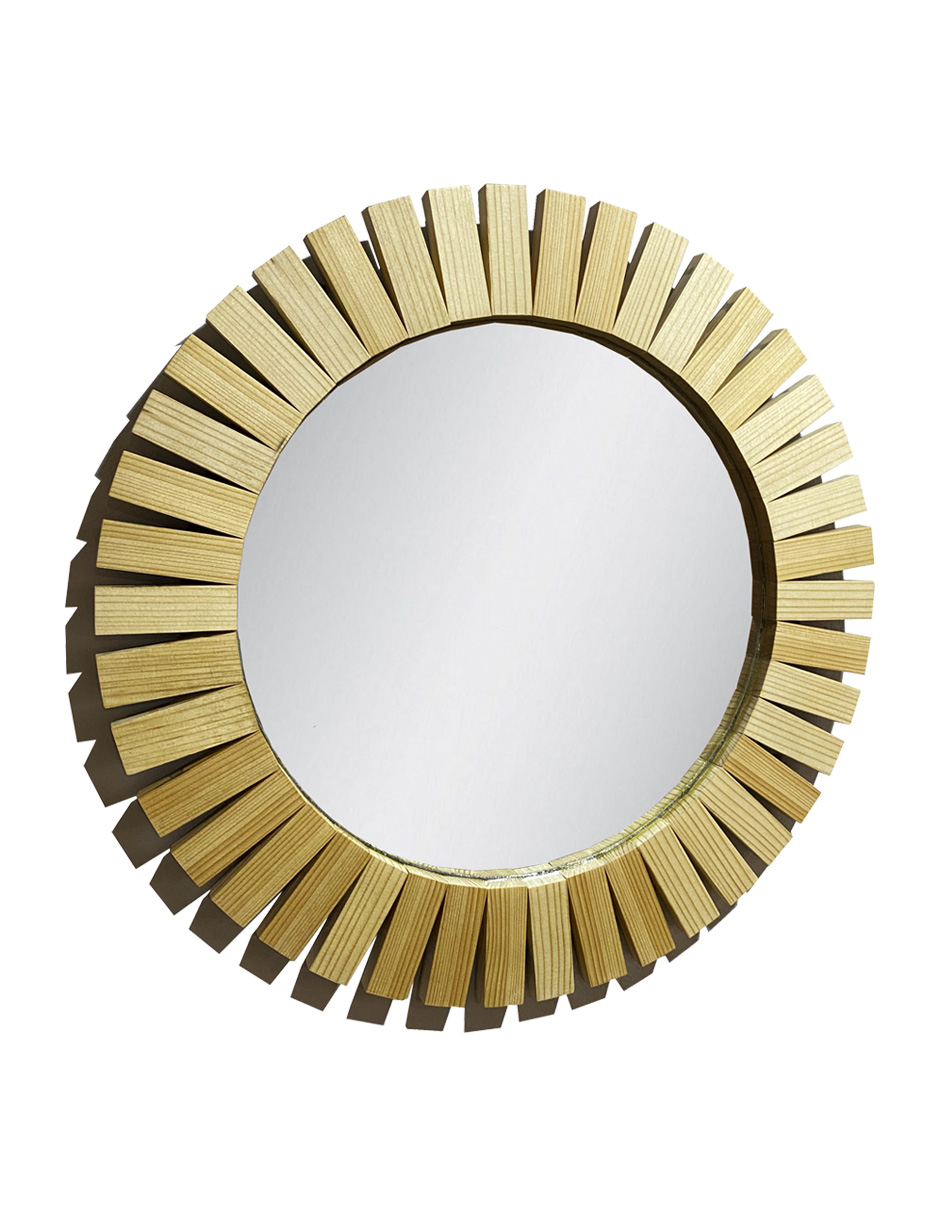 Espejo Redondo Con Marco De Madera en forma de Sol de Encino 55cm,