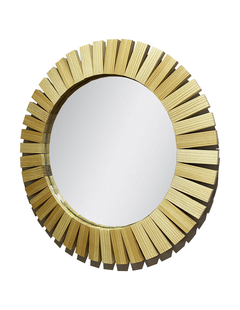 Espejo Redondo Con Marco De Madera en forma de Sol de Encino 55cm,