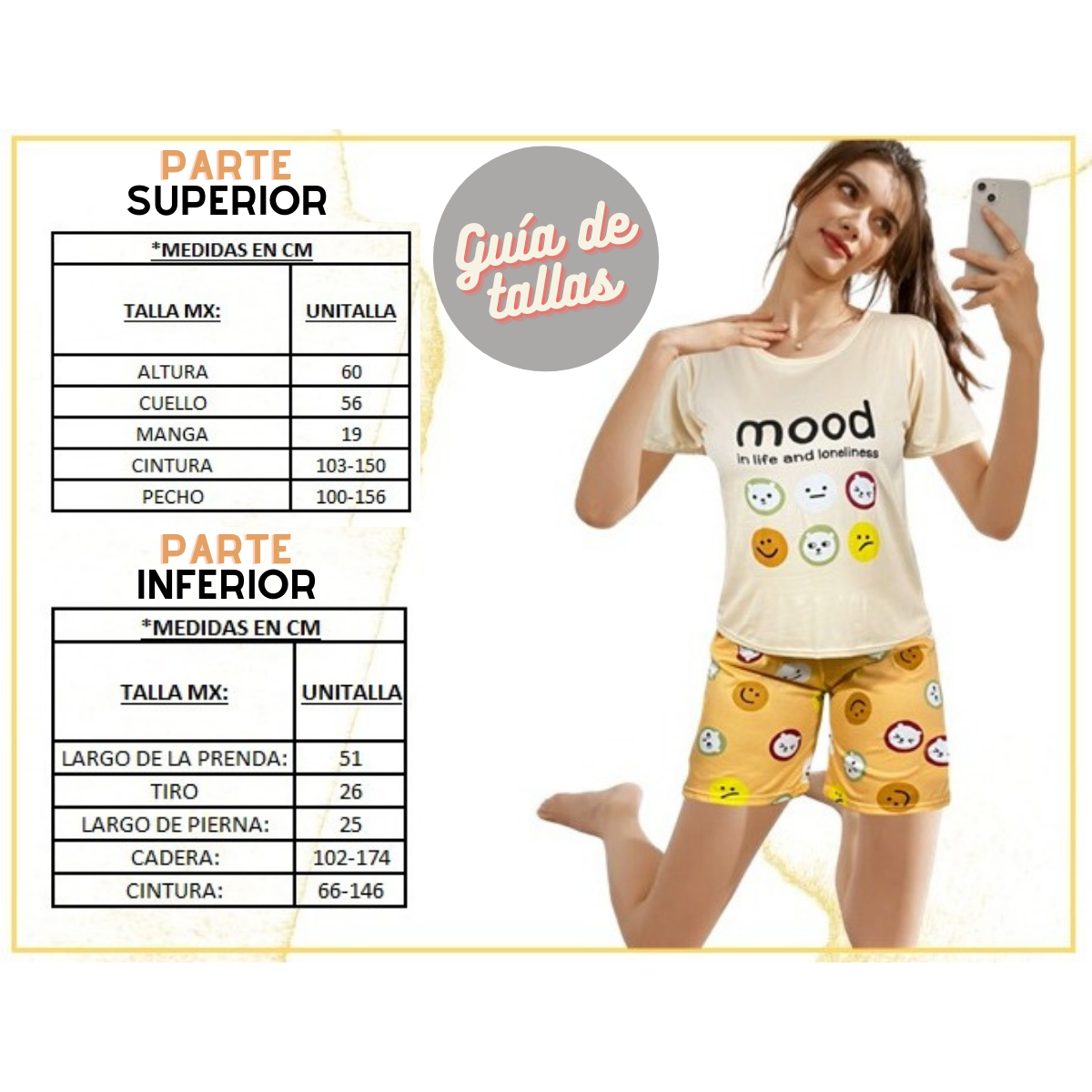 Conjunto Pijama Dama 2 Pzas Mujer de Short y Playera PIJ-051