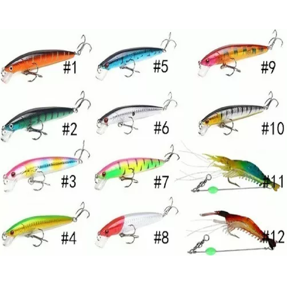 Kit 12 Piezas Señuelos Para Pesca De Río Currican Camarones