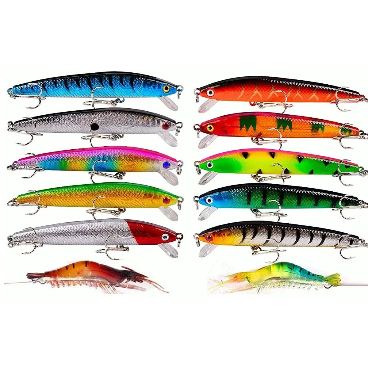 Kit 12 Piezas Señuelos Para Pesca De Río Currican Camarones