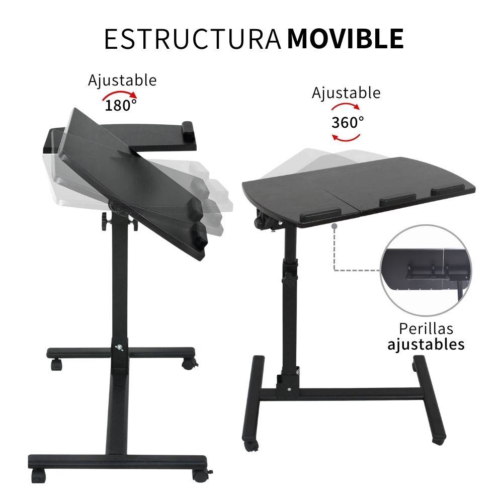Mesa Para Laptop Plegable De Altura Ajustable Con Llantas