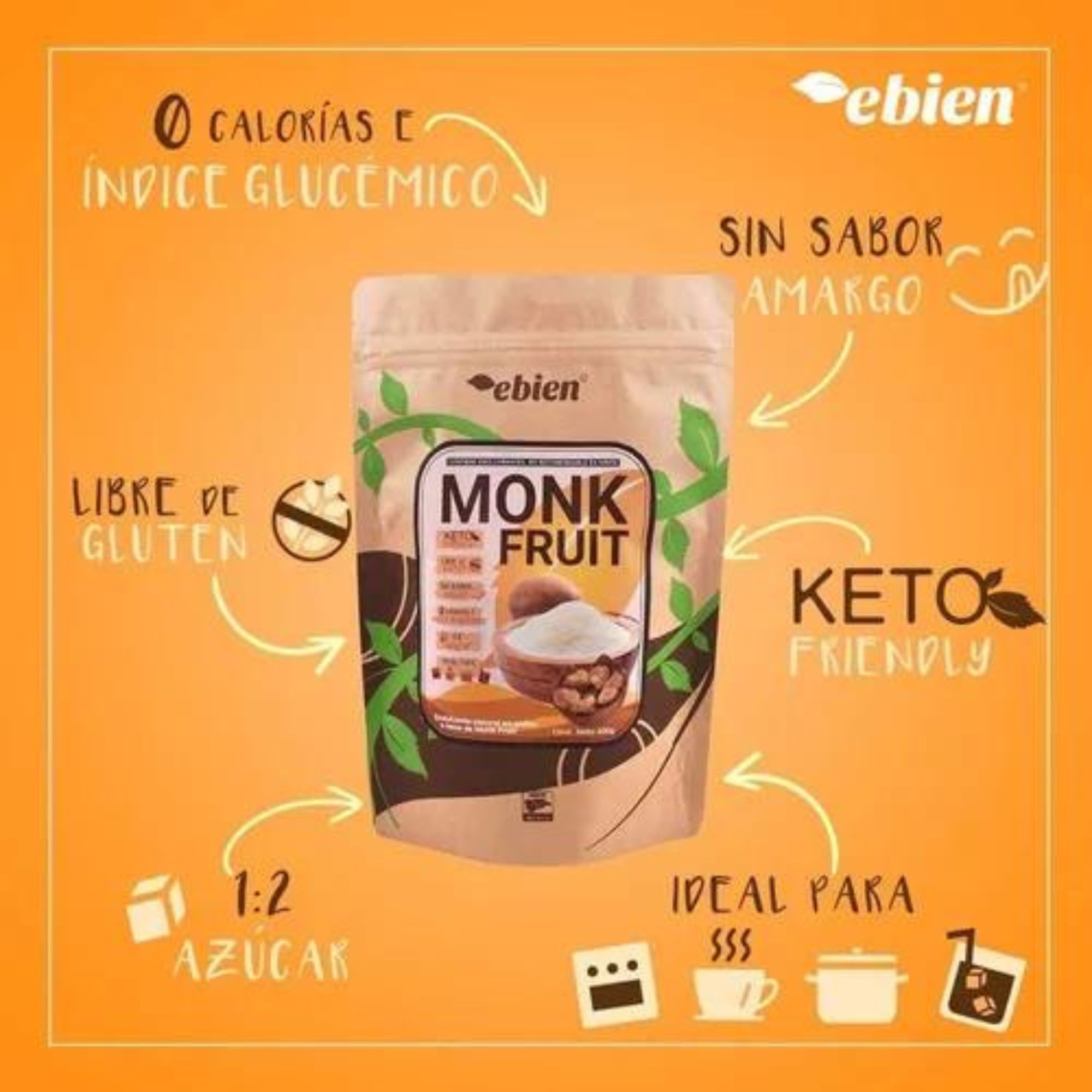 Monk Fruit 2 De 400g Ebien Endulzante Keto Fruta Del Monje
