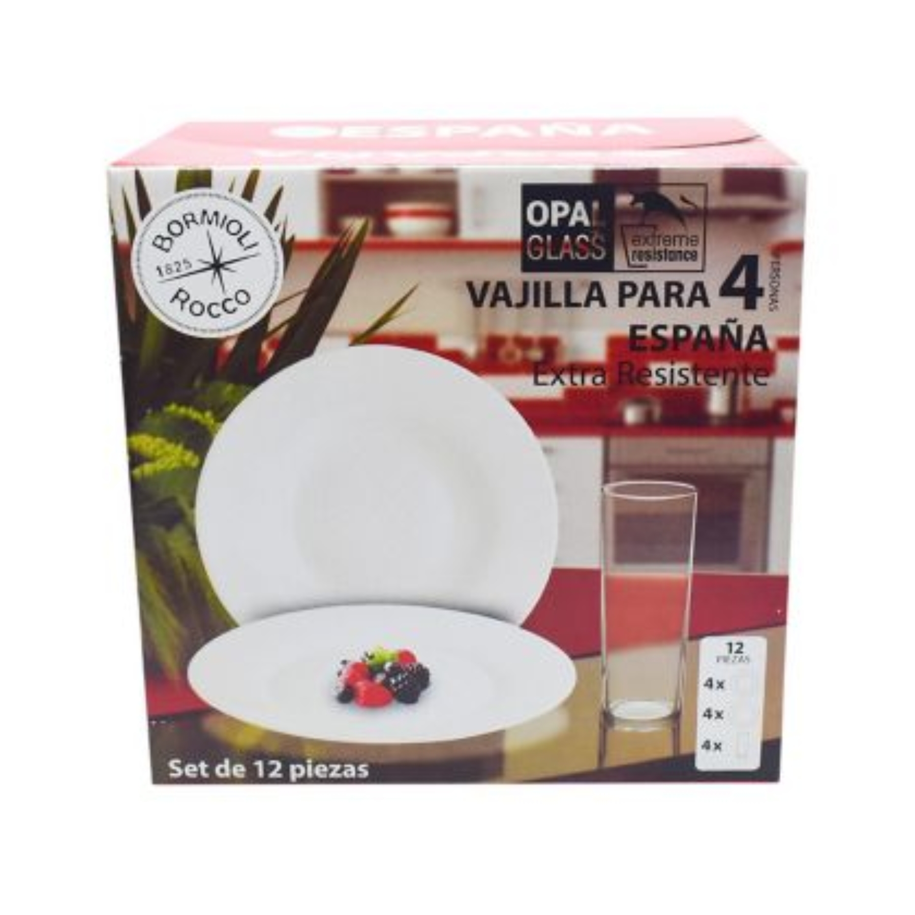 Juego de vajilla España Opal Glass 12 pzas BORMIOLI ROCCO