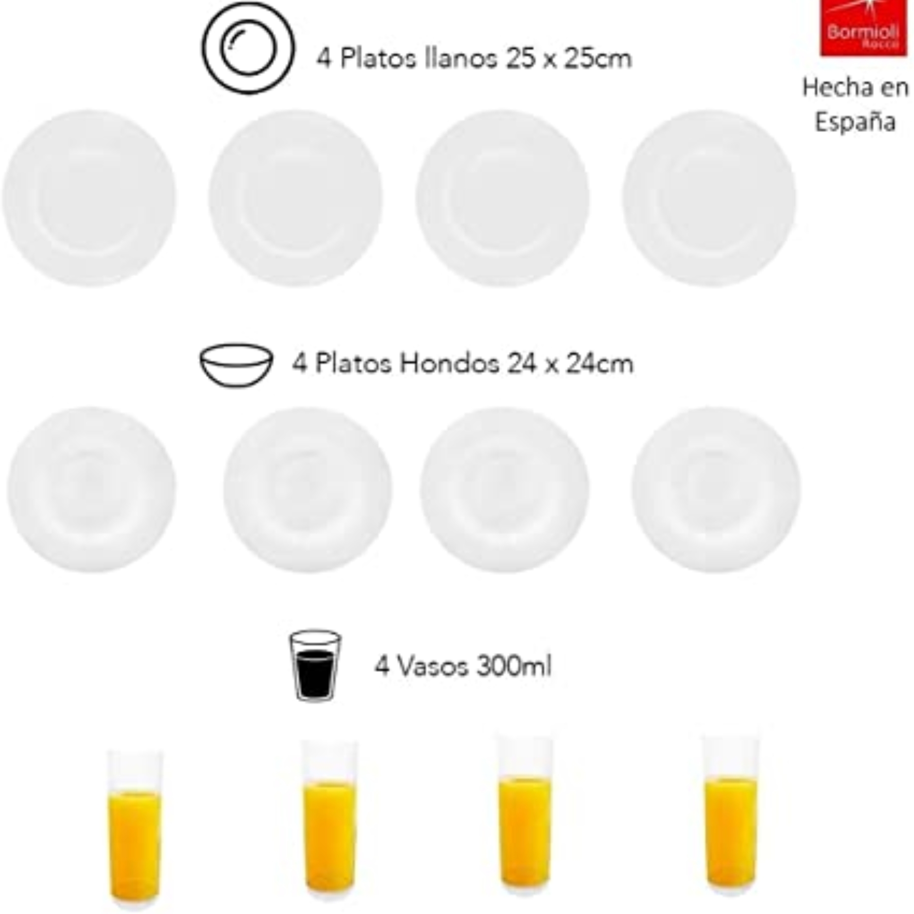 Juego de vajilla España Opal Glass 12 pzas BORMIOLI ROCCO