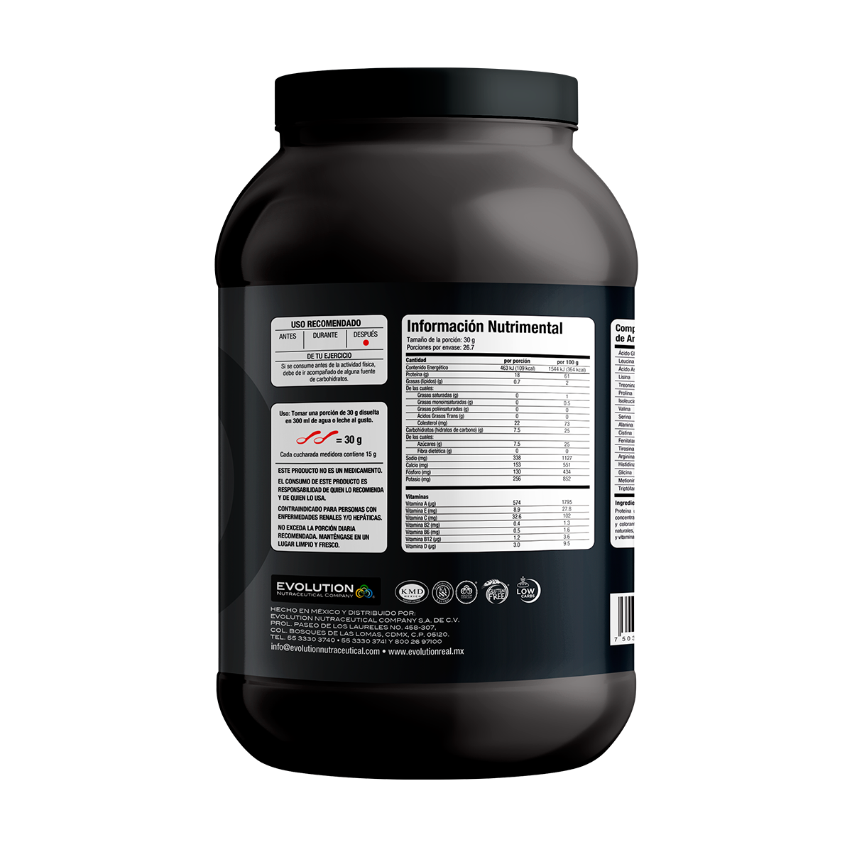 EVOLUTION. Proteína de Suero de Leche, WP60, Whey Protein, 800 GR (Sabor Vainilla)