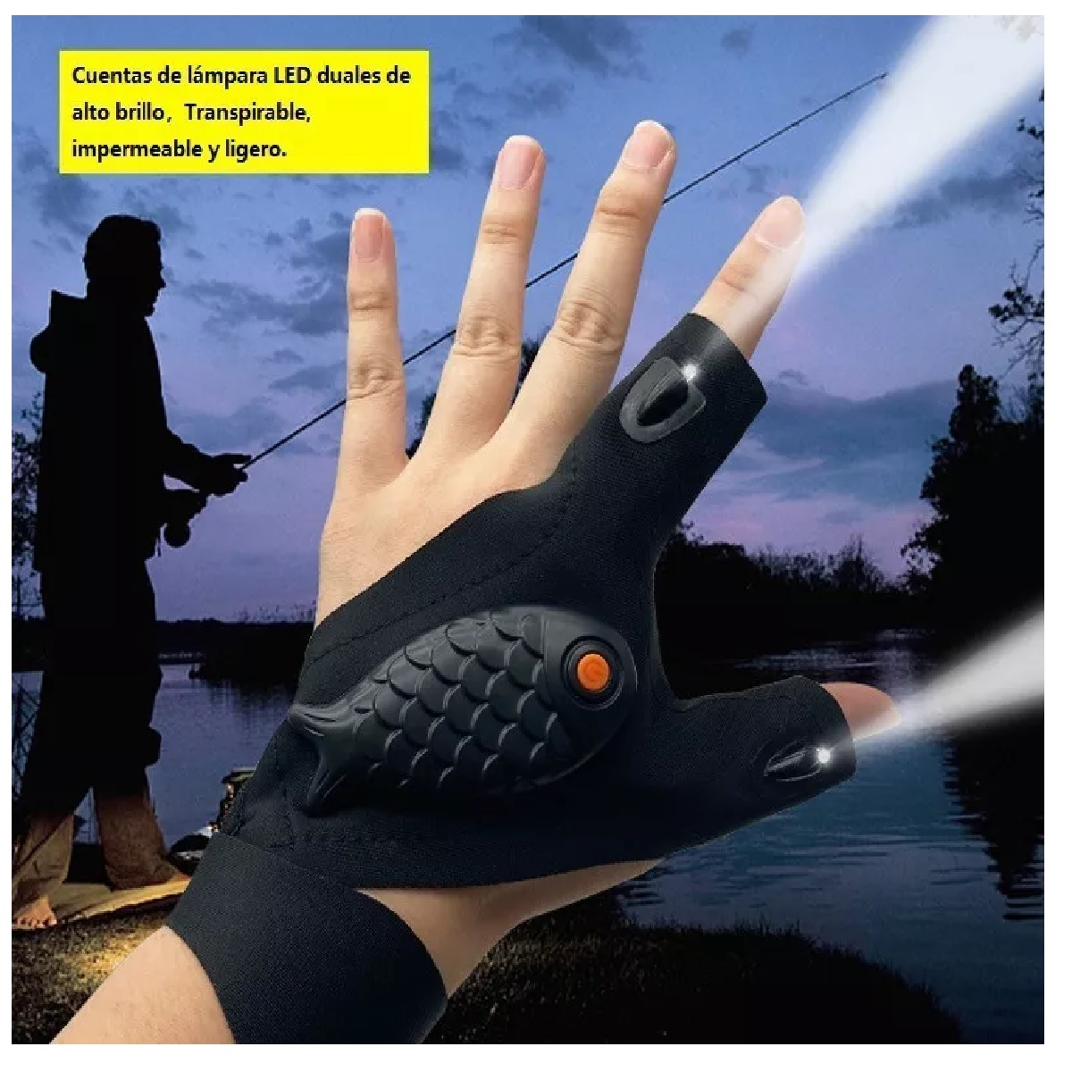 Guantes de luz con carga USB, guantes de pesca LED ajustables