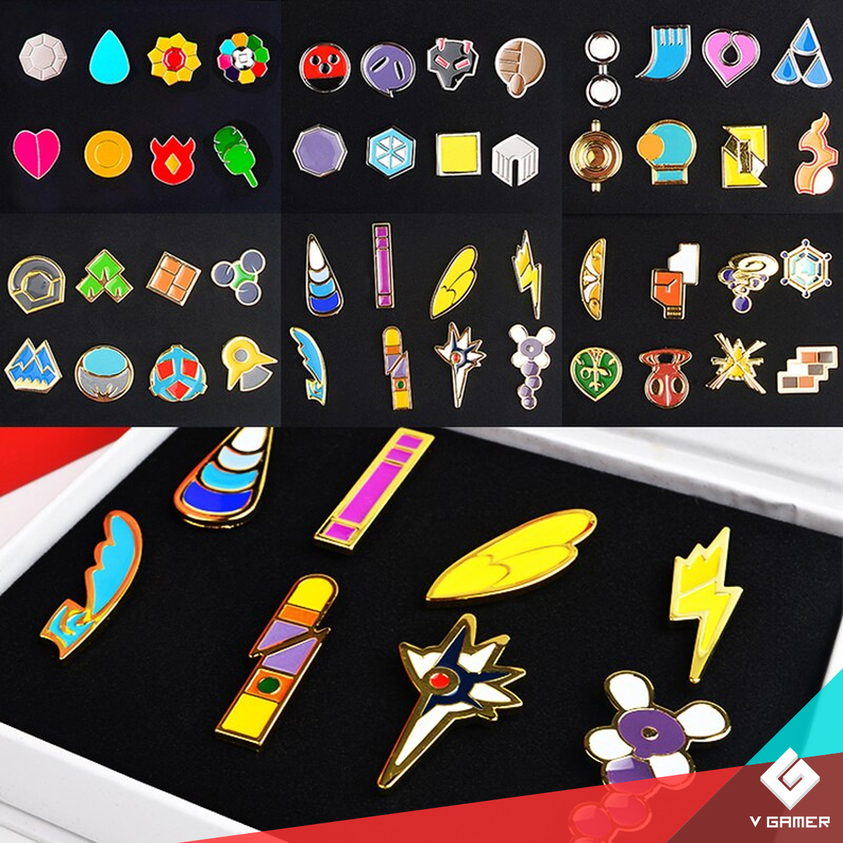Medallas De Gimnasio Pokemon Coleccionables Estuche Pines Insignia