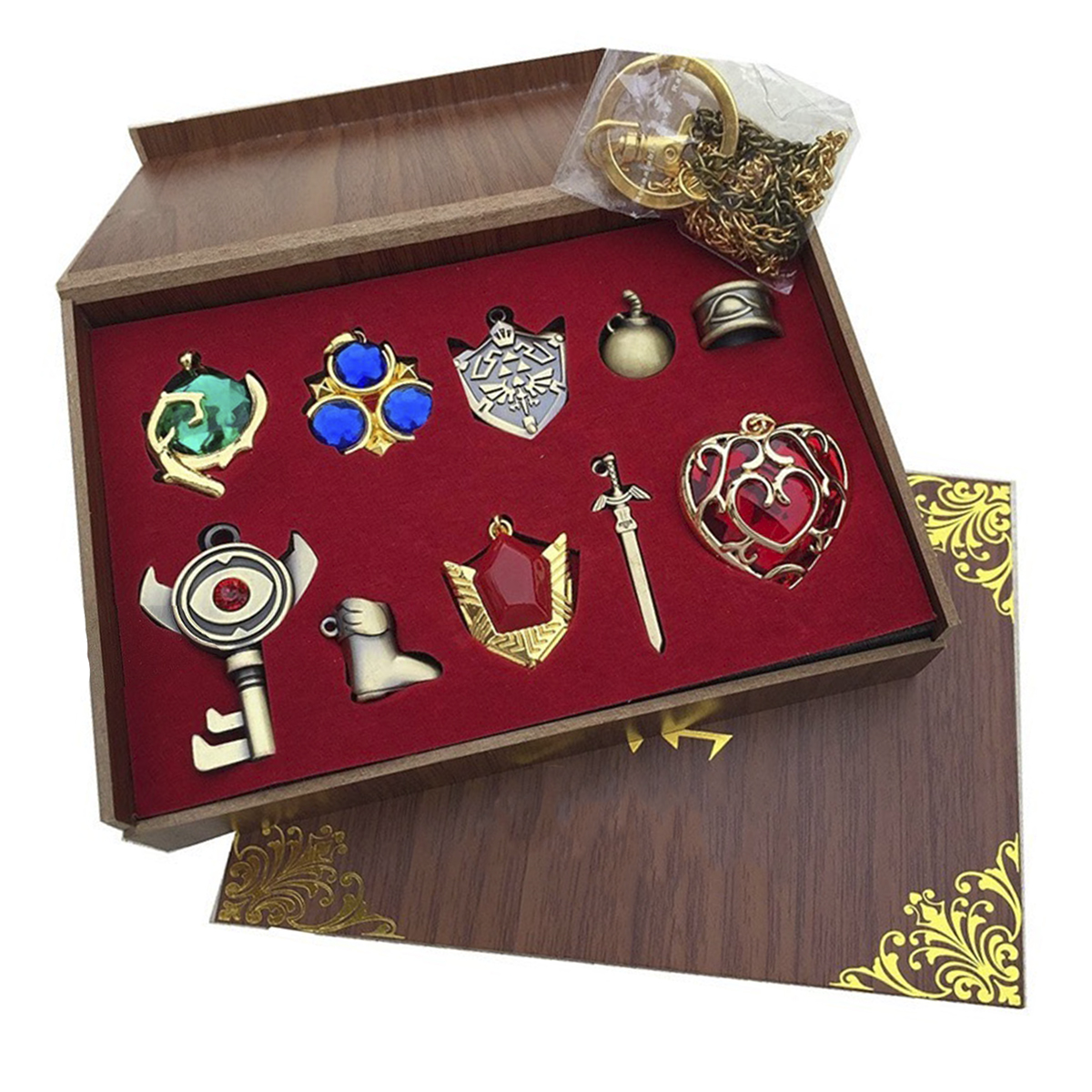 Insignias Leyenda De Zelda Colección Collares Dijes Estuche