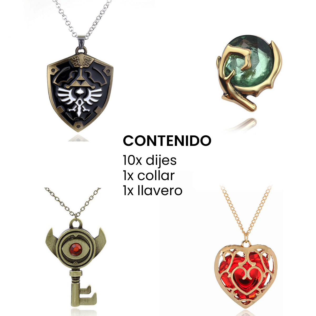Insignias Leyenda De Zelda Colección Collares Dijes Estuche