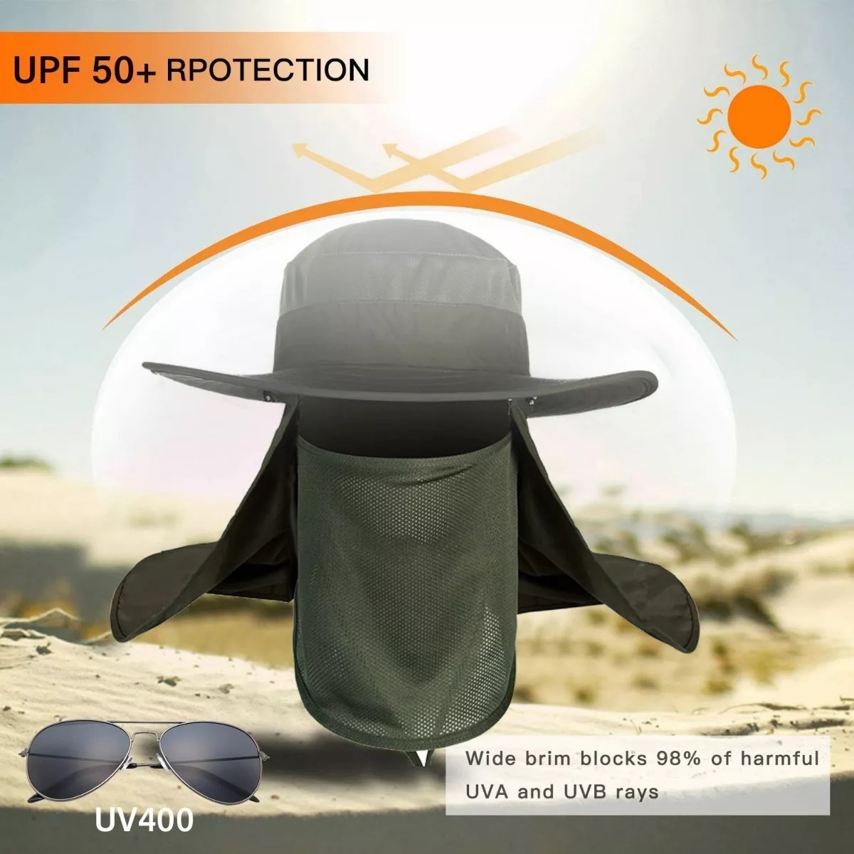 Sombrero El Sol Con Proteccion Para Cara + Gafas De Sol