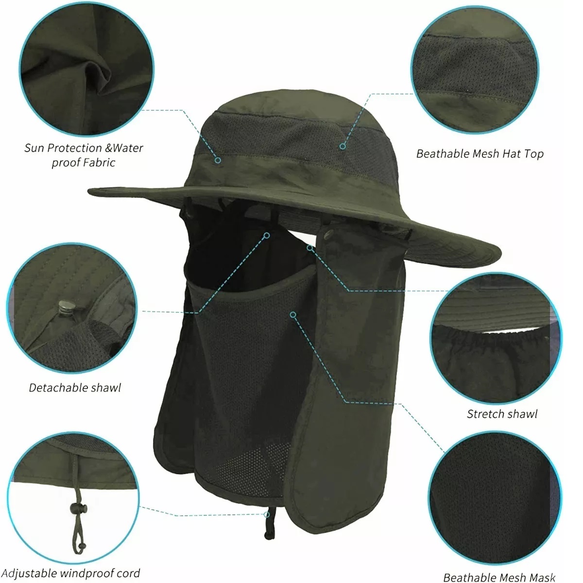 Sombrero El Sol Con Proteccion Para Cara + Gafas De Sol