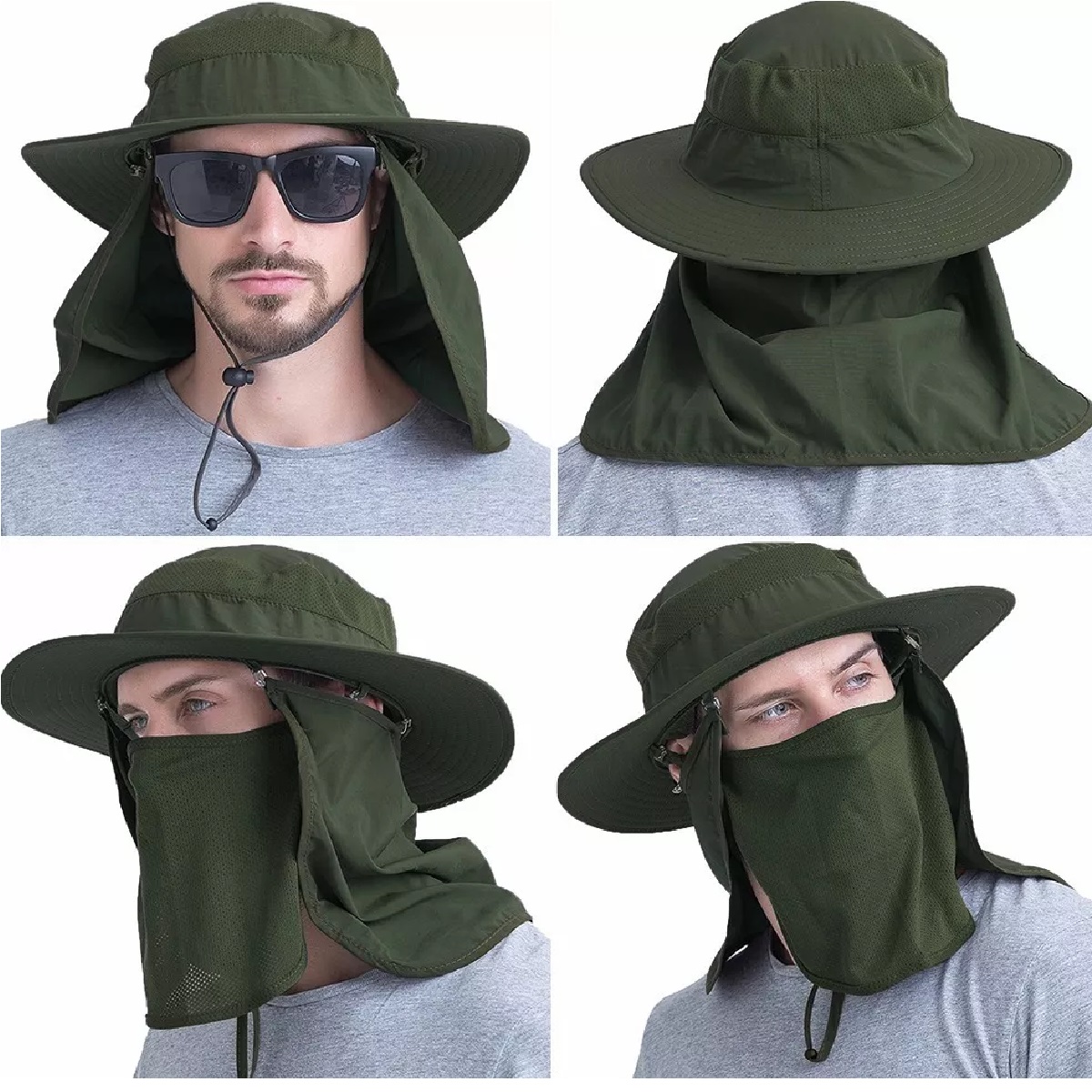 Sombrero El Sol Con Proteccion Para Cara + Gafas De Sol