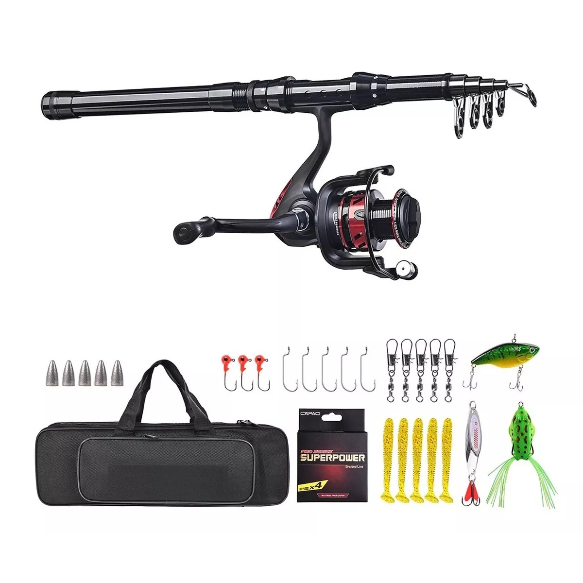 Combo Carrete De Caña De Pescar Completo 1,8 M Caña De P