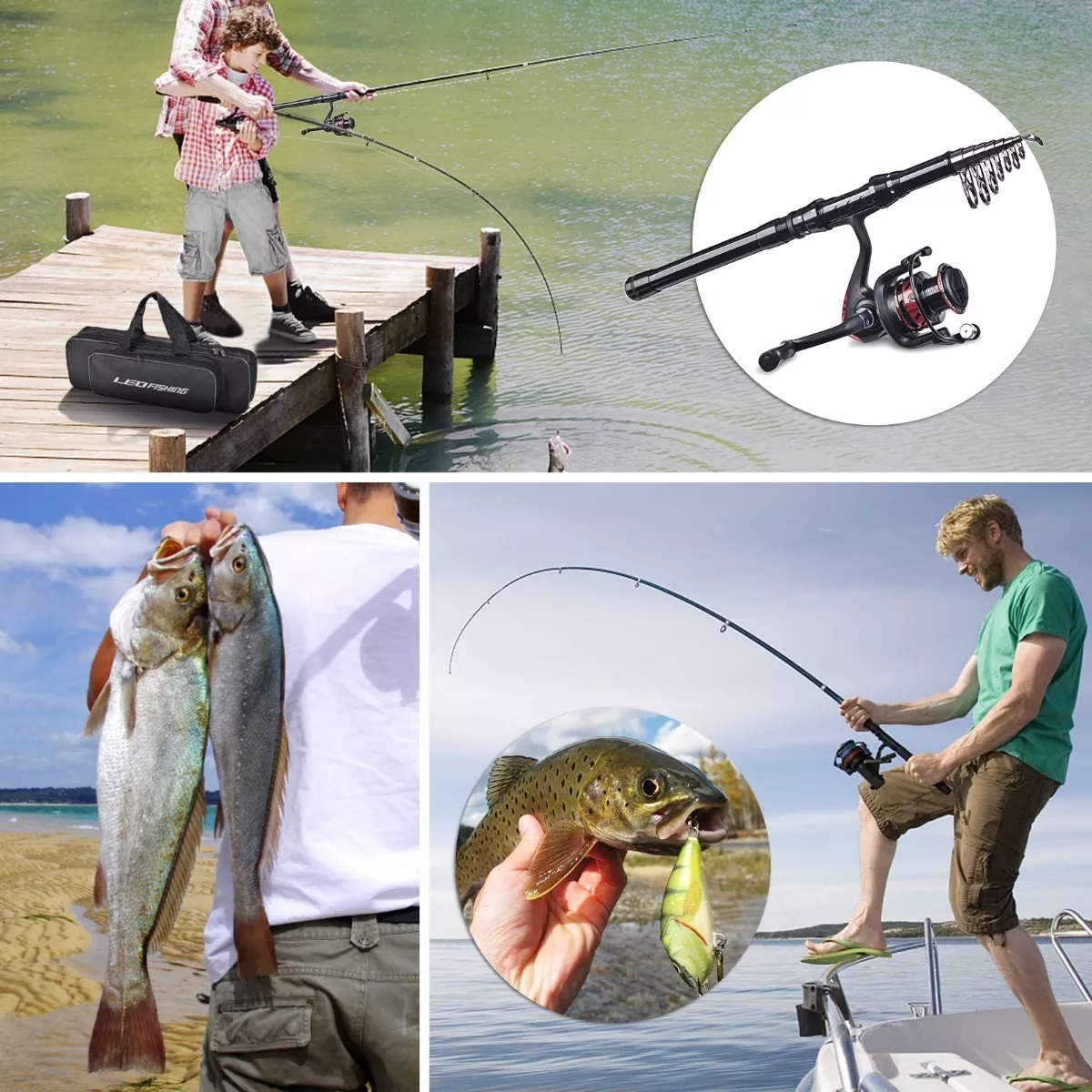 Combo Carrete De Caña De Pescar Completo 1,8 M Caña De P