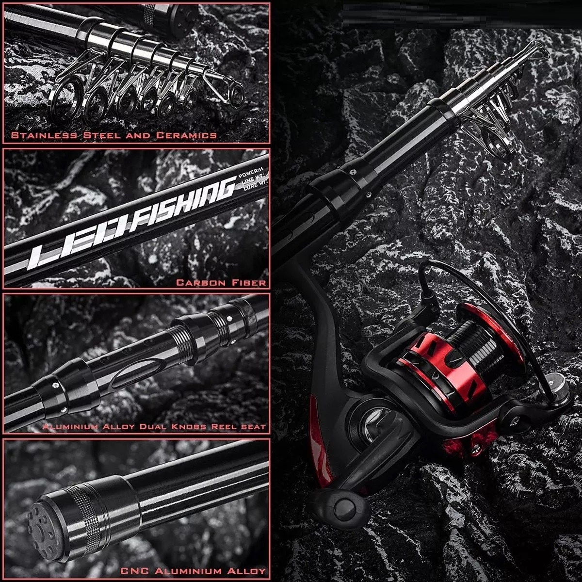 Combo Carrete De Caña De Pescar Completo 1,8 M Caña De P