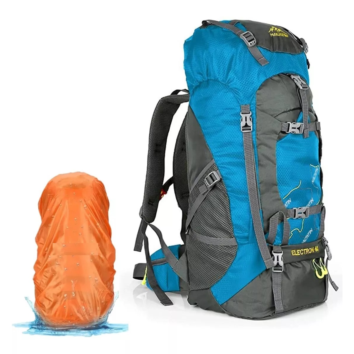 Mochila Senderismo Campismo 60 L Impermeable Cubierta Lluvia Azul