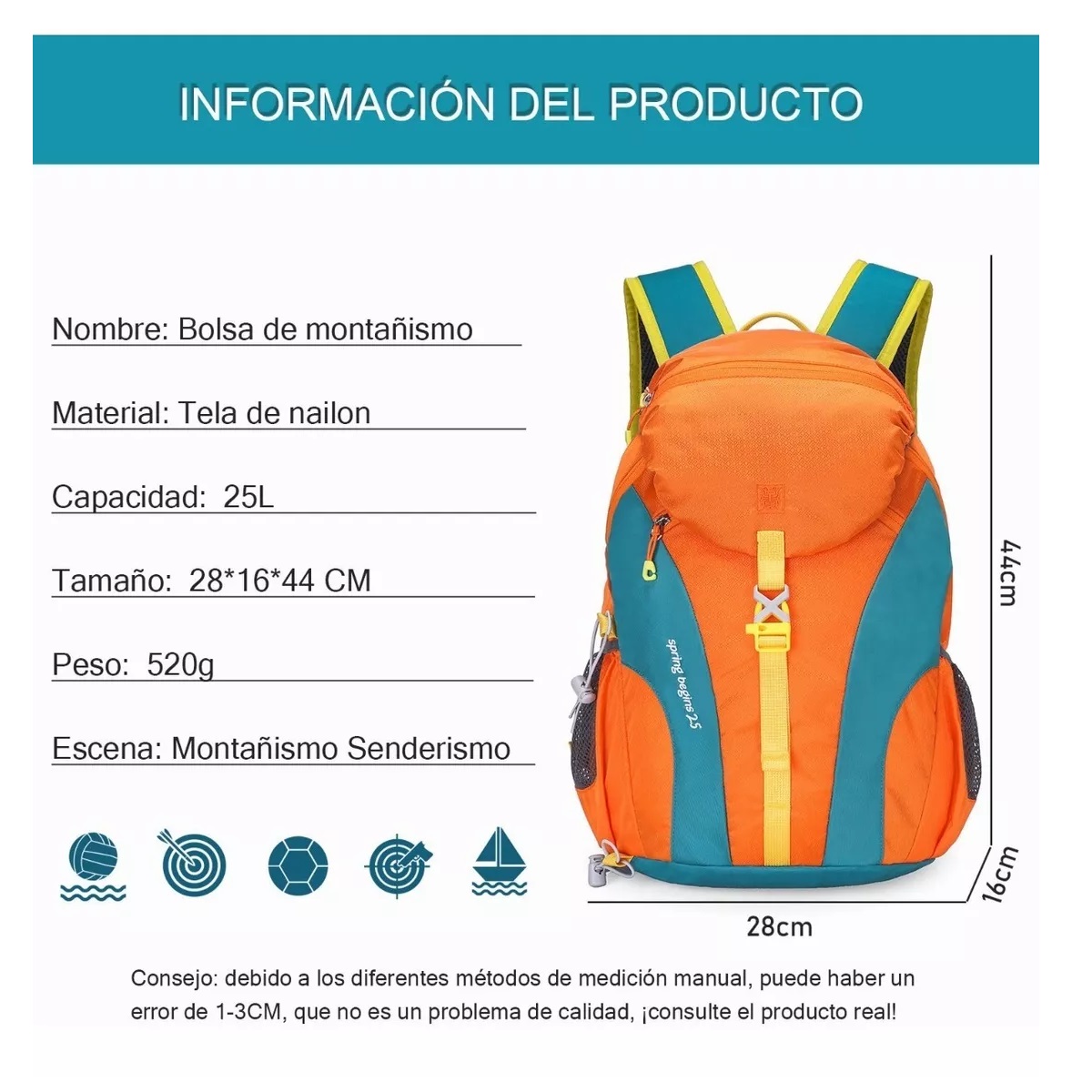 Campismo 25l Impermeable Deporte Senderismo Mochila De Viaje Naranja