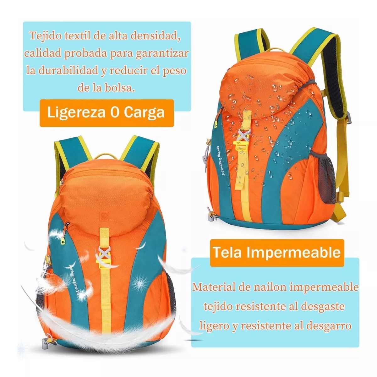 Campismo 25l Impermeable Deporte Senderismo Mochila De Viaje Naranja