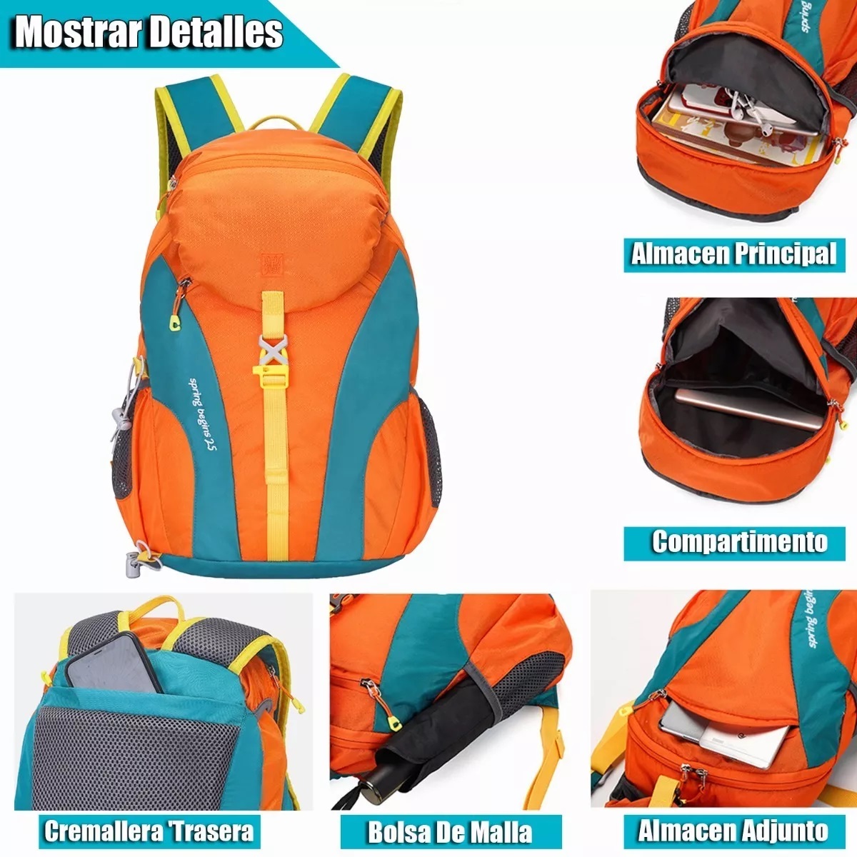 Campismo 25l Impermeable Deporte Senderismo Mochila De Viaje Naranja
