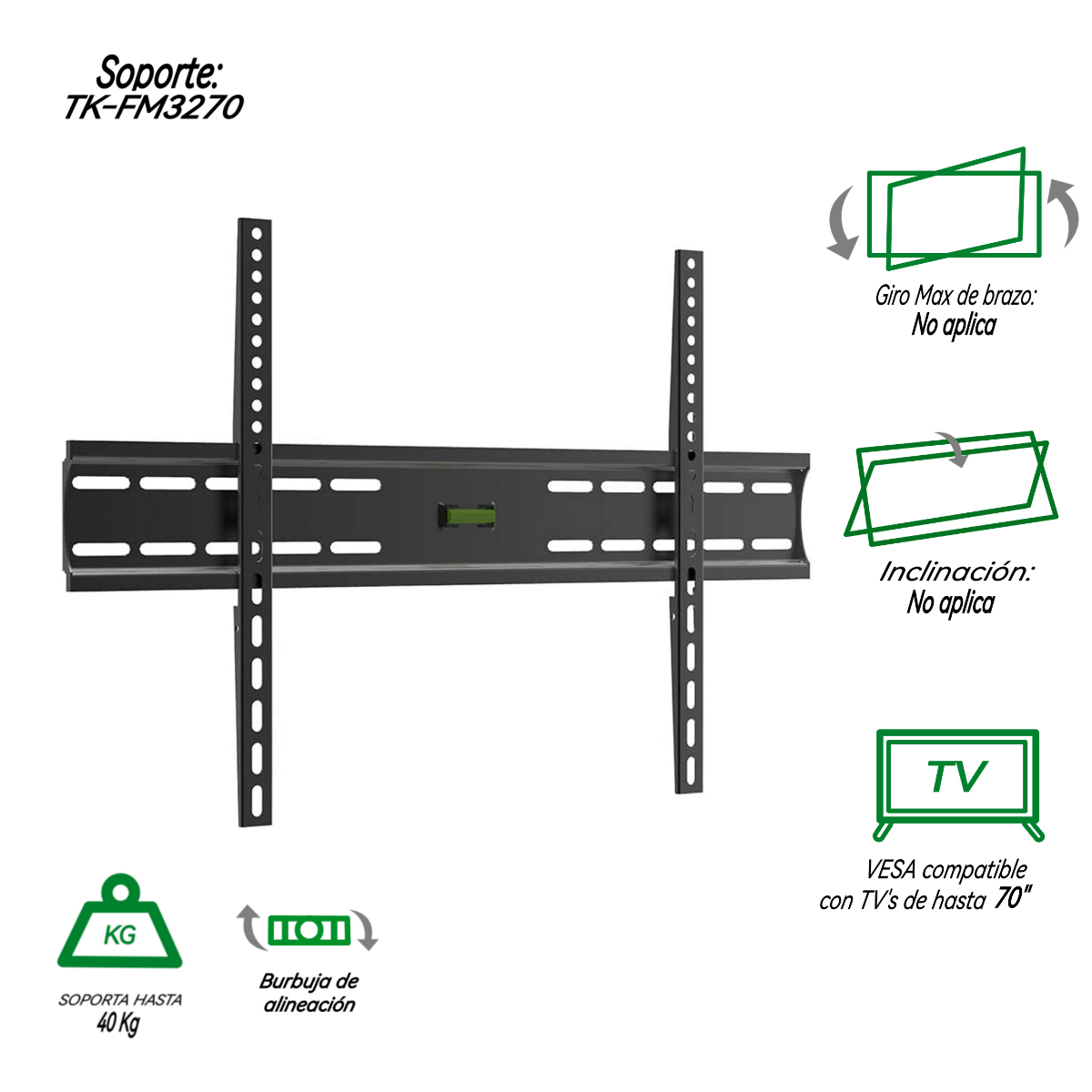 Soporte para TV TAIKA TK-FM3270 Plasma, Led, LCD 32-70 Pulgadas Vesa MAX 600x400 Carga máximo -40kg