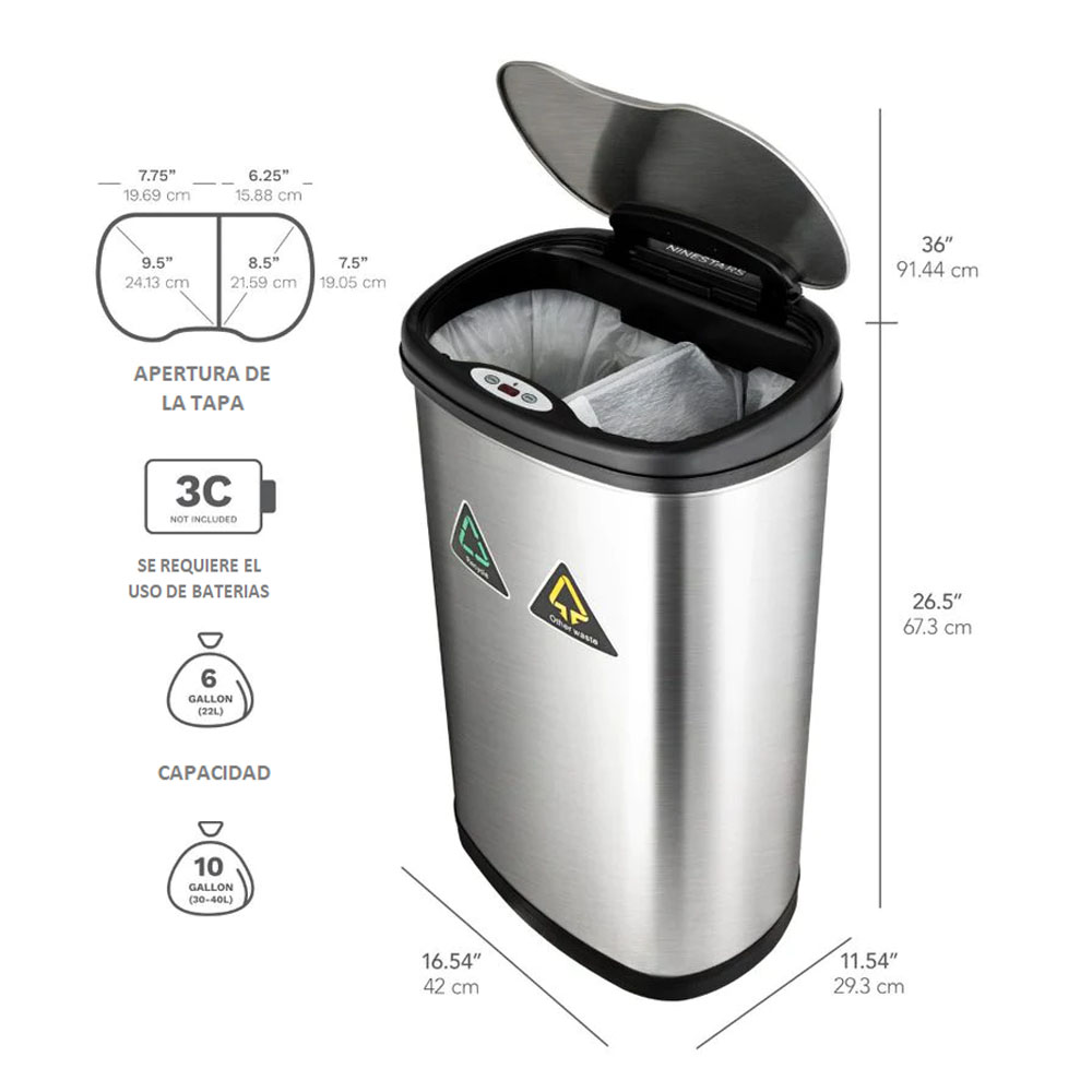 Bote de Basura Dual con Sensor de Apertura automática 50 litros