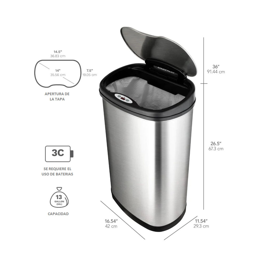 Botes de Basura con Sensor de apertura automática 50 litros