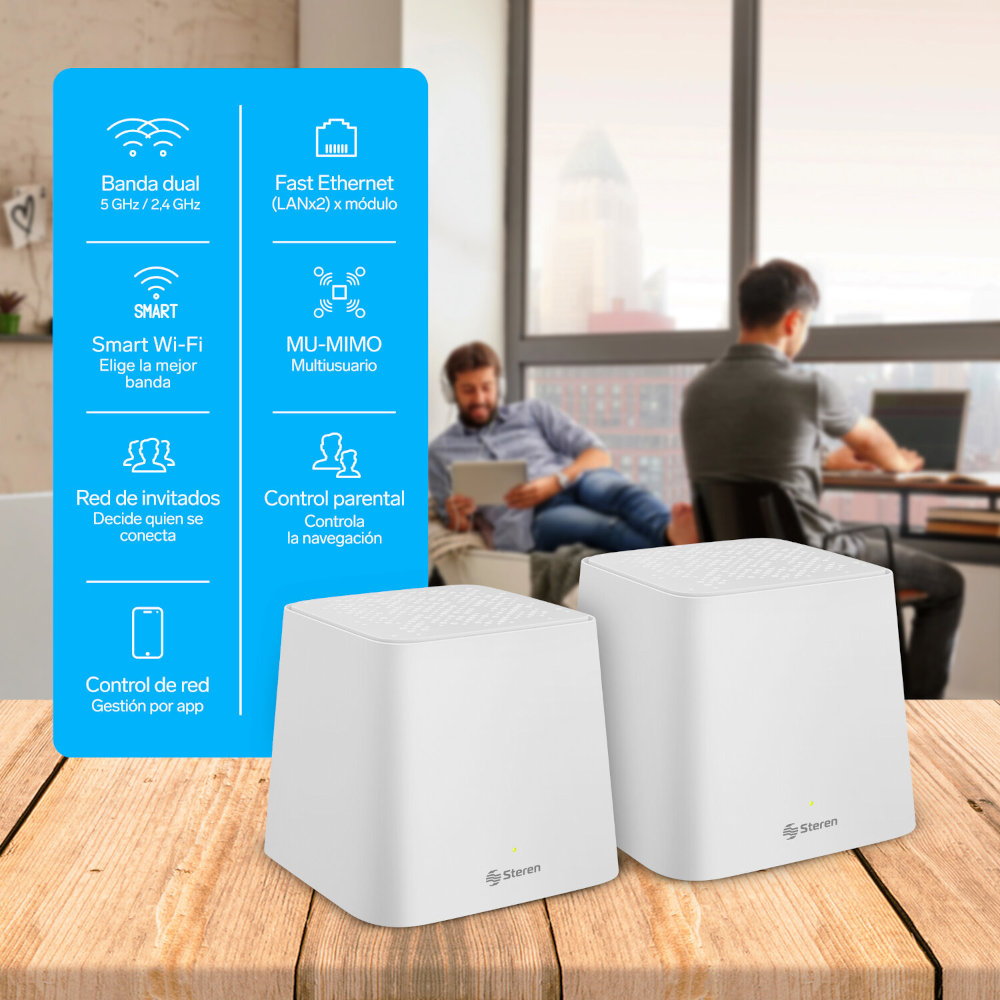 Sistema Smart Wi-Fi MESH doble, 2,4 GHz y 5 GHz (B/G/N/A/AC/V/R) 