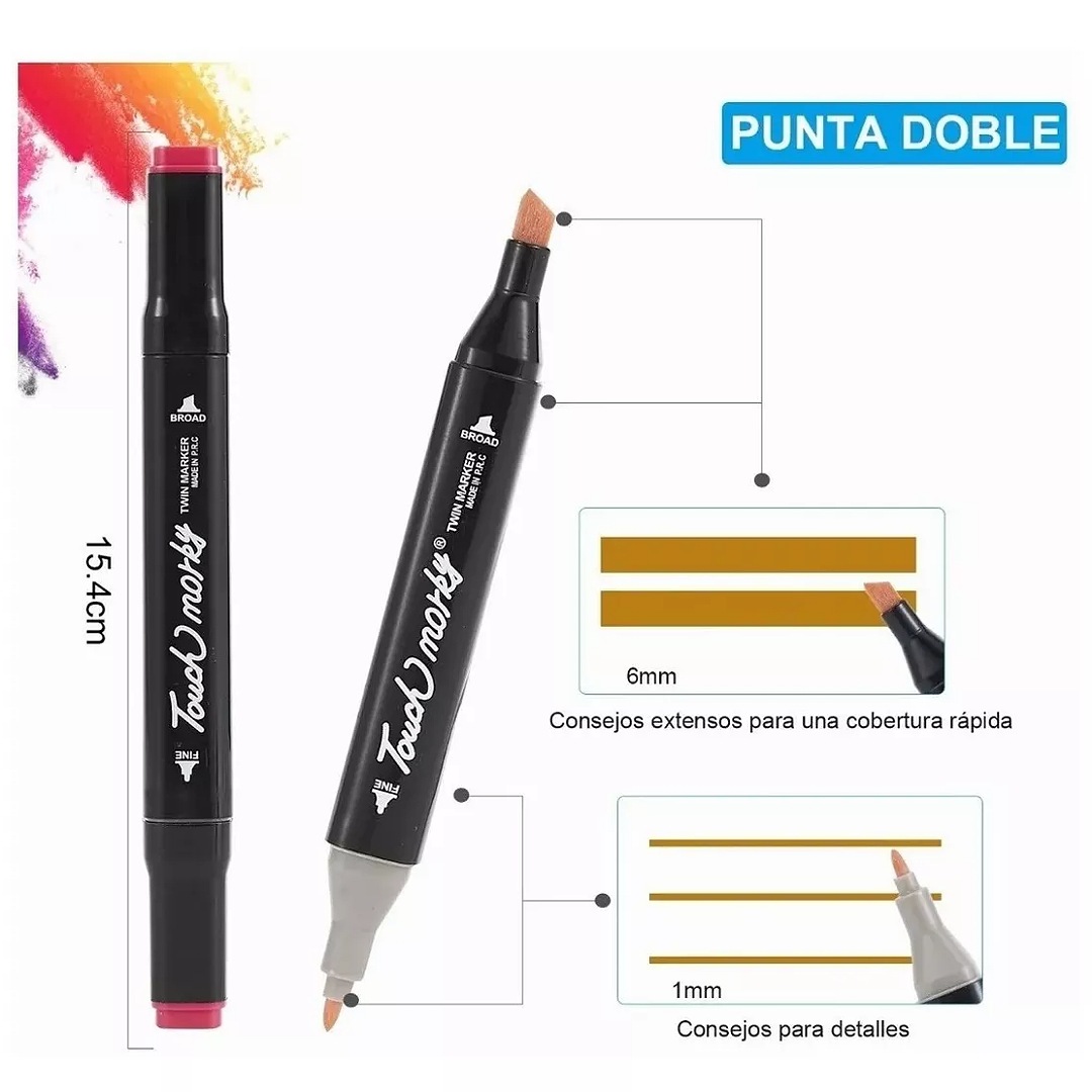 MARCADORES PLUMONES DE COLORES DOBLE PUNTA MARCA TOUCH – Nihome