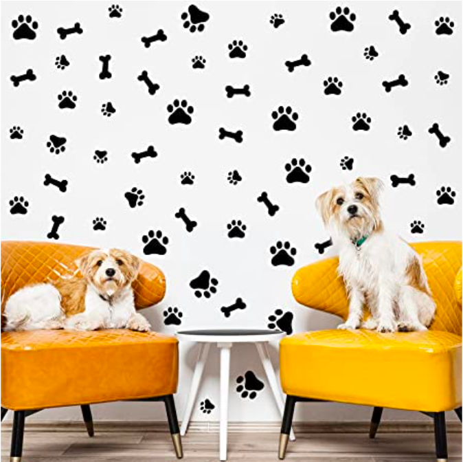 Ana Brook 76 piezas de calcomanías de huellas de perro con estampado de huellas de perro, decoración de habitación de perro, cachorro, calcomanía de pared de vinilo extraíble, huella de animal para niños, niñas, cuarto de bebé, decoración de habitación, mural artístico, color negro
