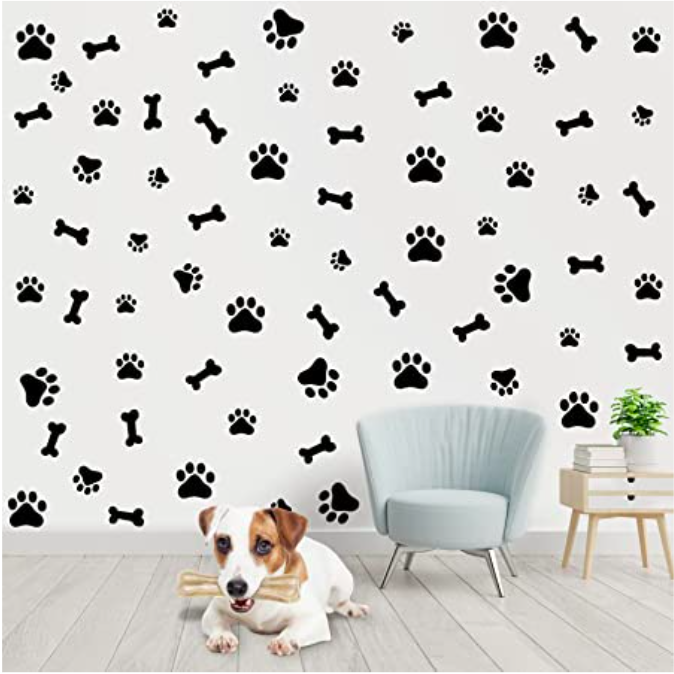 Ana Brook 76 piezas de calcomanías de huellas de perro con estampado de huellas de perro, decoración de habitación de perro, cachorro, calcomanía de pared de vinilo extraíble, huella de animal para niños, niñas, cuarto de bebé, decoración de habitación, mural artístico, color negro