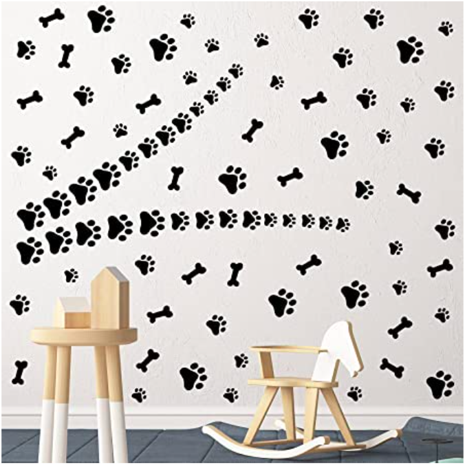 Ana Brook 76 piezas de calcomanías de huellas de perro con estampado de huellas de perro, decoración de habitación de perro, cachorro, calcomanía de pared de vinilo extraíble, huella de animal para niños, niñas, cuarto de bebé, decoración de habitación, mural artístico, color negro