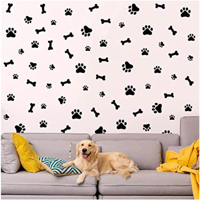 Ana Brook 76 piezas de calcomanías de huellas de perro con estampado de huellas de perro, decoración de habitación de perro, cachorro, calcomanía de pared de vinilo extraíble, huella de animal para niños, niñas, cuarto de bebé, decoración de habitación, mural artístico, color negro