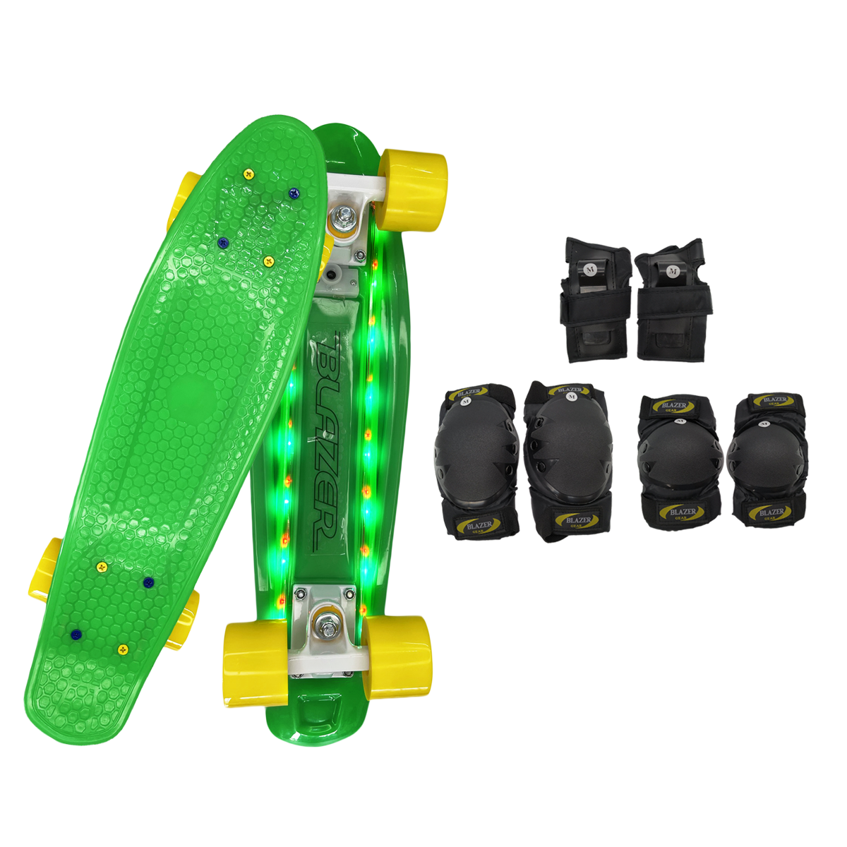 Patineta Cruiser Penny Led Recargable Verde y Protecciones