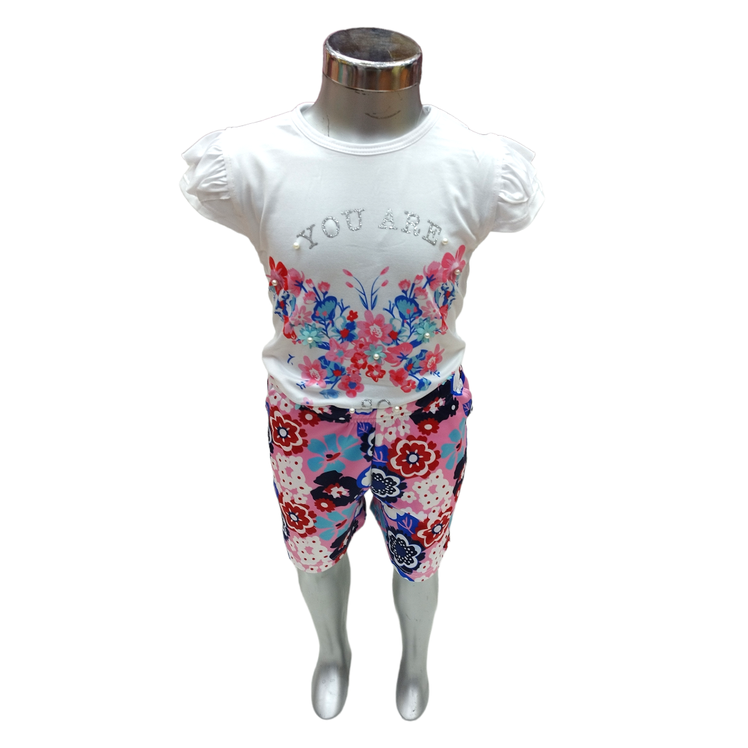 Conjunto 2p Short Floreado Y Blusa Manga Corta Flores Niñas 8 A 14 Años